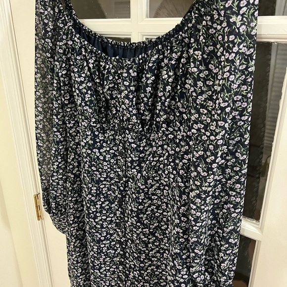 Lulus Nothing But Bliss Navy Blue Floral Print Button-Up Mini Dress - Size M - Picture 7 of 9